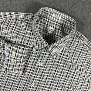 Men's Peter Millar XXL Blue Brown Black Plaid Button Down Long Sleeve Shirt
